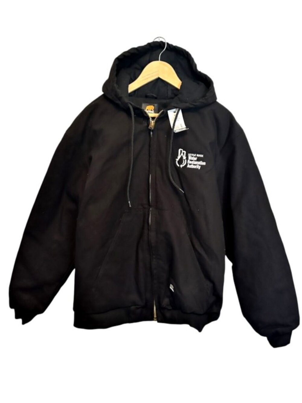 Berne Mens XL Insulated Duck Hooded Work Jacket Black Quilted NWT - COMPANY LOGO